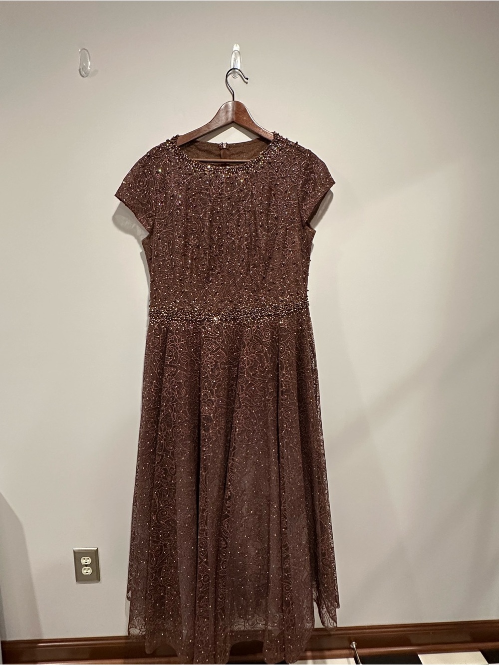 Mac Duggal Chocolate Brown Beaded Maxi Dress